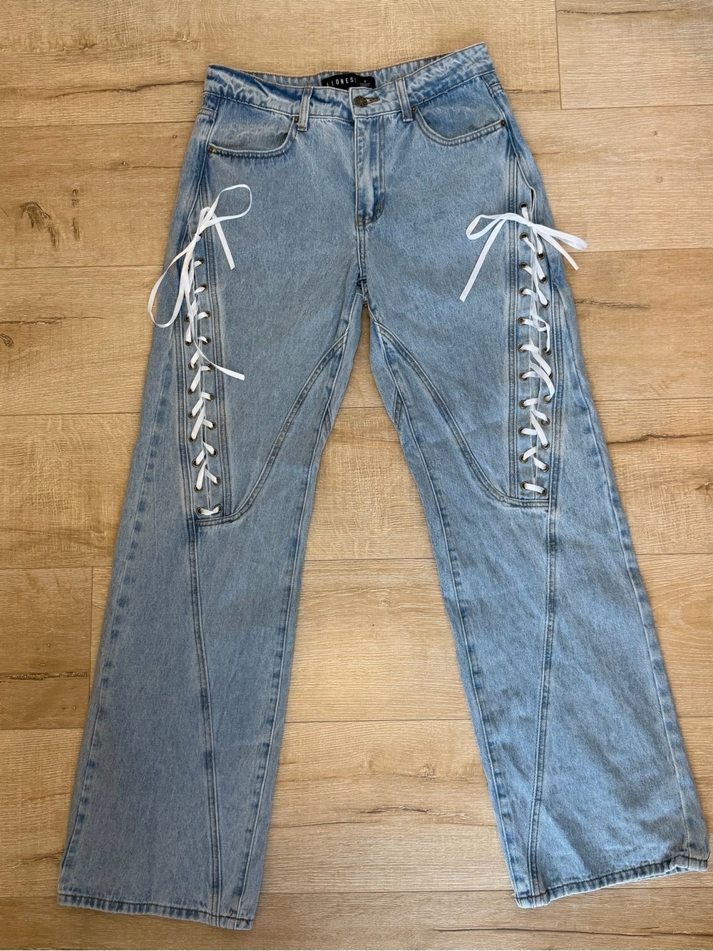 Lioness Dollhouse lace up jeans in Washed Blue - Picture 2 of 7